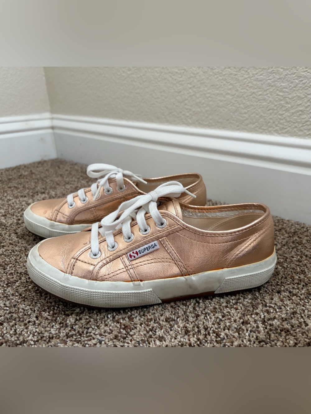 Superga Rose Gold Low-Top Lace-Up Sneakers